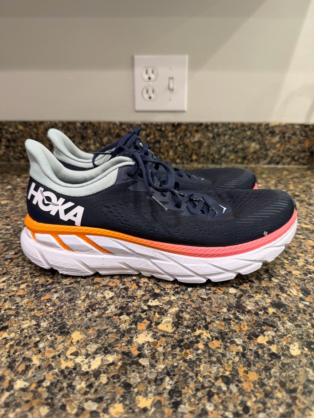 Hoka Women's Running Shoes in Navy with Coral & Orange Highlights 9